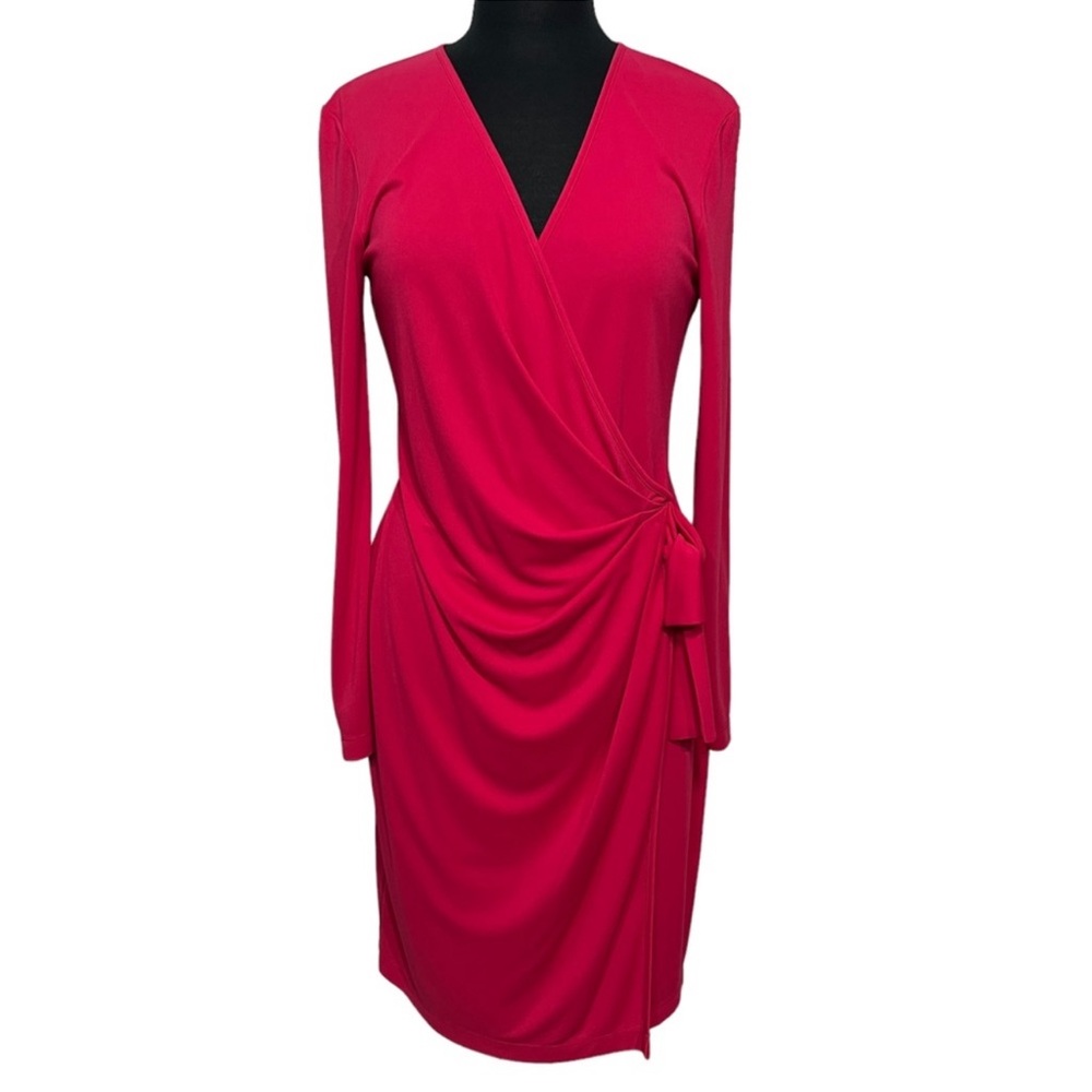 St. John Pink Long Sleeve Faux Wrap Dress 12